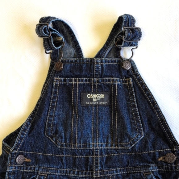 oshkosh b'gosh vestbak classic cotton denim dark wash shortalls 18 months baby - Picture 2 of 6
